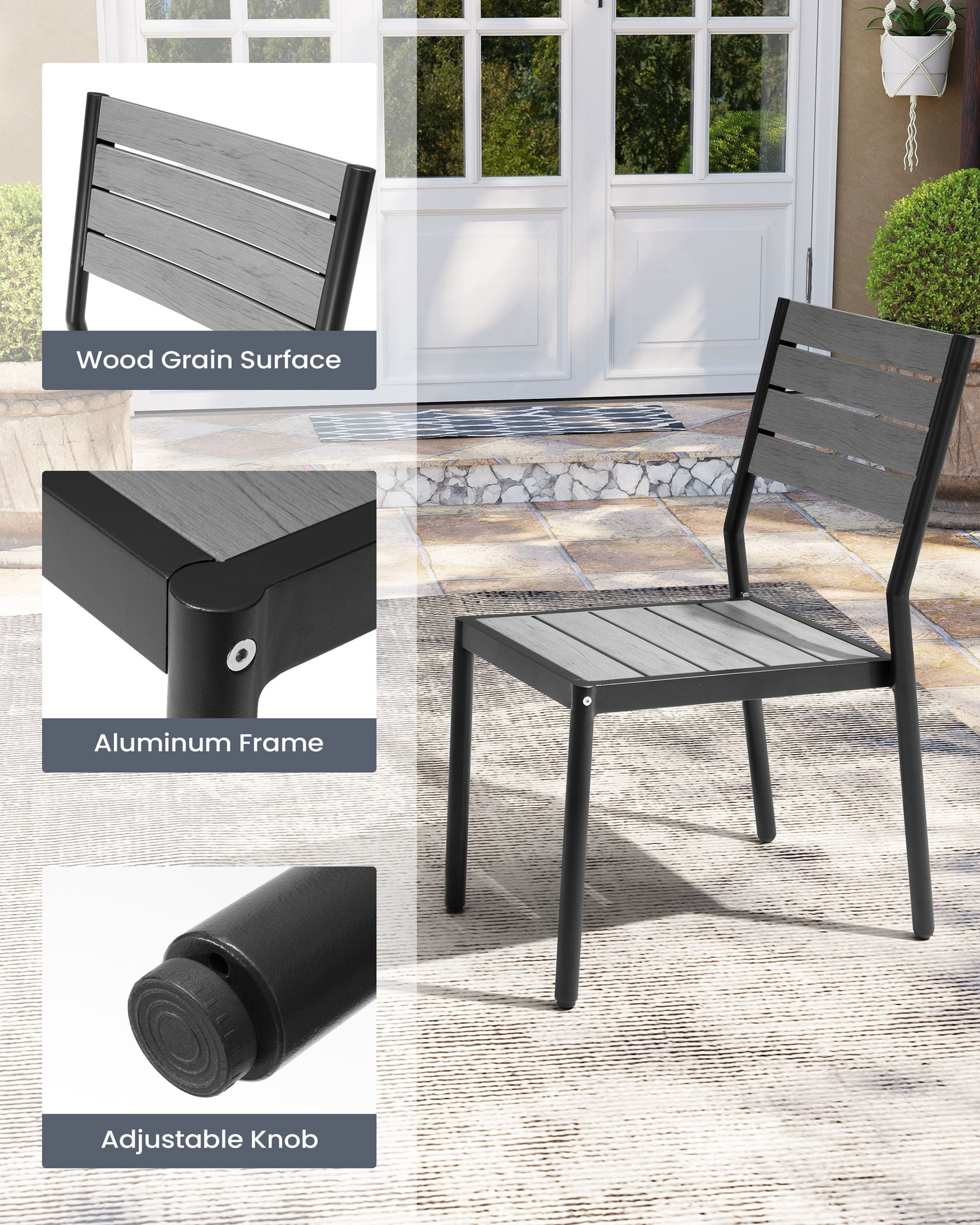 Pellebant Set of 2 Outdoor Aluminum Dining Chairs Patio Armless Chairs in Gray