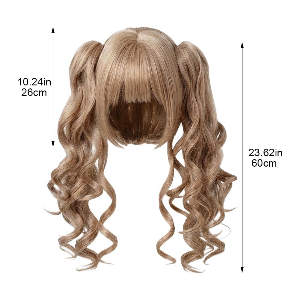 Vjnyvs Lolita Long Curly Wig with Bangs Double Ponytails Wig for Women