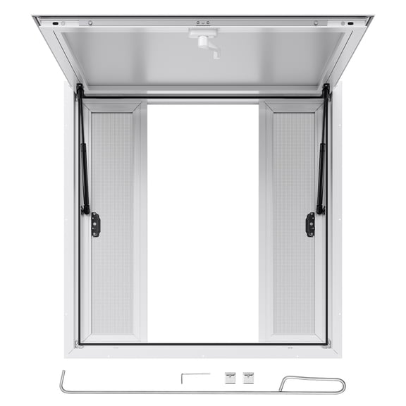 KFFKFF Concession Window 36x36 in, Aluminum Alloy Service Window for Food Trucks, 85-Degree Opening with Sliding Panels, Awning Door, and Drag Hook for Food Trailers