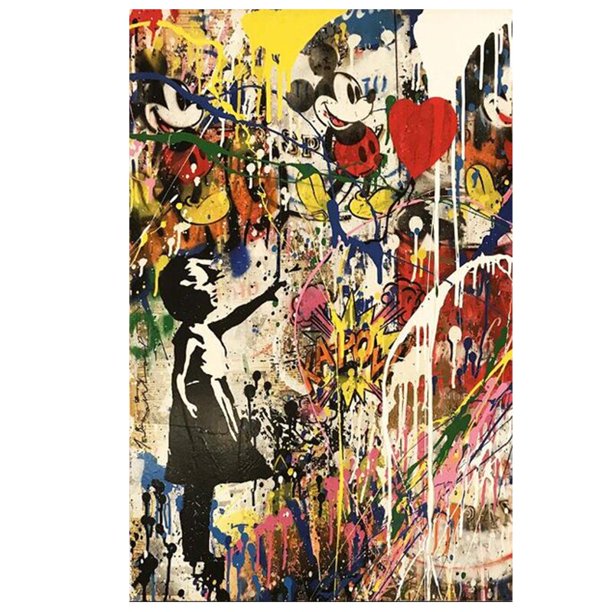 Street Graffiti Art Disney Poster Print Mickey Mouse and Donald Duck Canvas Paintings Wall Art Picture for Bedroom Home Decor50x70cm No Frame Gao Jinjia LED