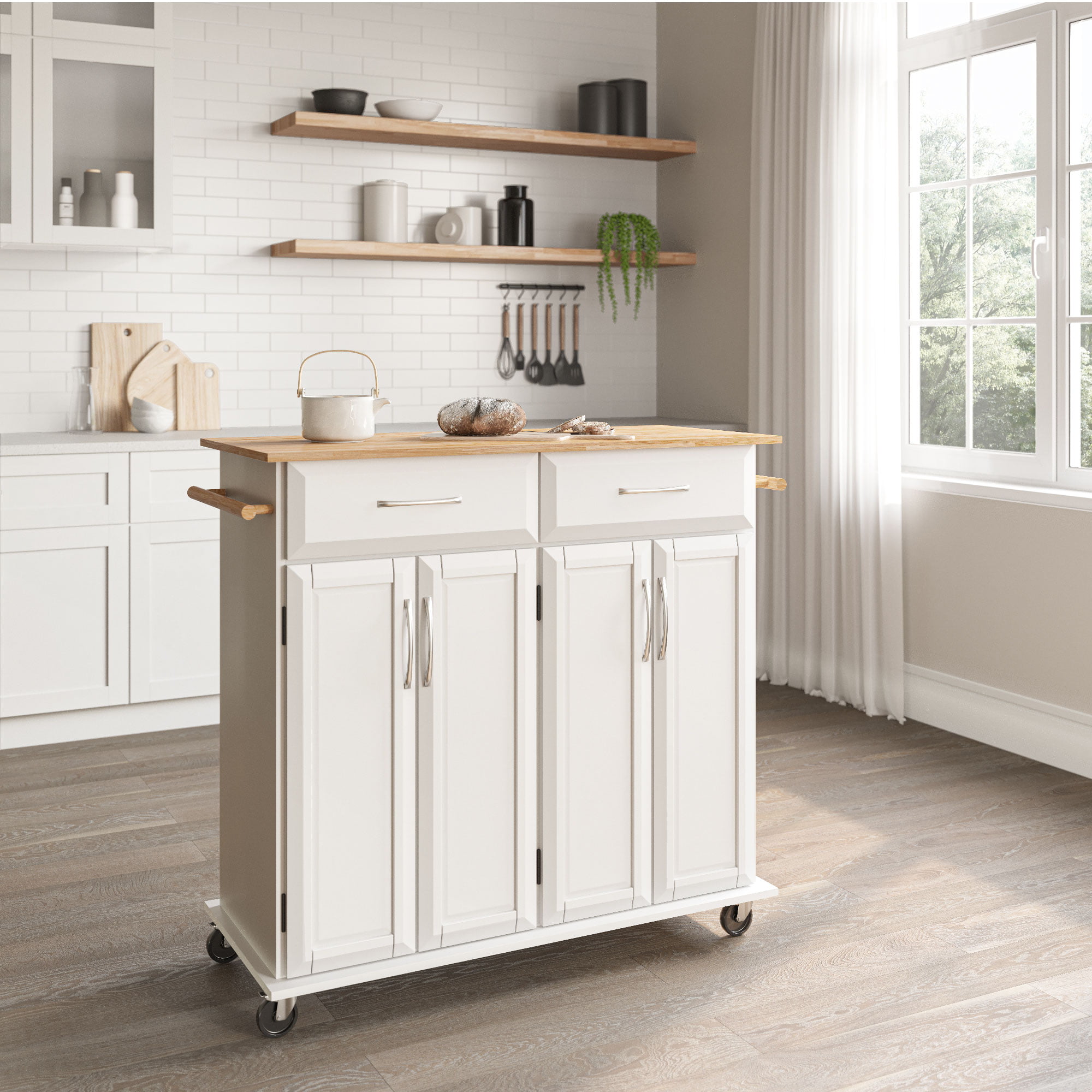 BELLEZE Rolling Kitchen Island Utility Cart with 20 Drawers   Baldy White