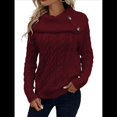 thumbnail image 3 of Suéter de Mujer con Cuello Alto y Mangas Raglán de Punto Rojo Vino M, 3 of 10