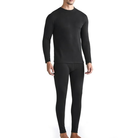 Men's Thermal Underwear Base Layer Long Johns Set Top and Bottom Winter Sports Suits Long Sleeve Black - XXL