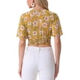 thumbnail image 3 of INSPIRAR CHIC Blusas Cortas de Manga Corta con Cuello en V de Verano con Estampado Floral S Amarillo, 3 of 6