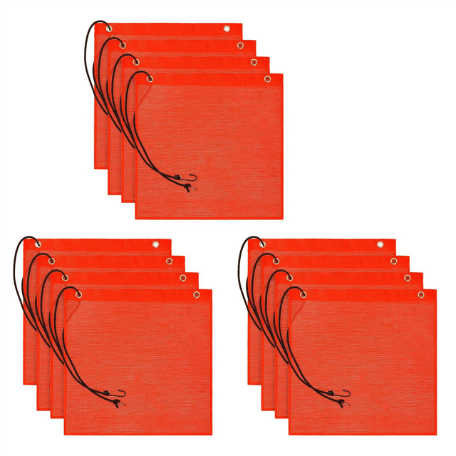 12Pc 18X18 Inch Mesh Safety Flags Orange Warning Flag Bungee Good Visibility Weatherproof Flag with Grommets