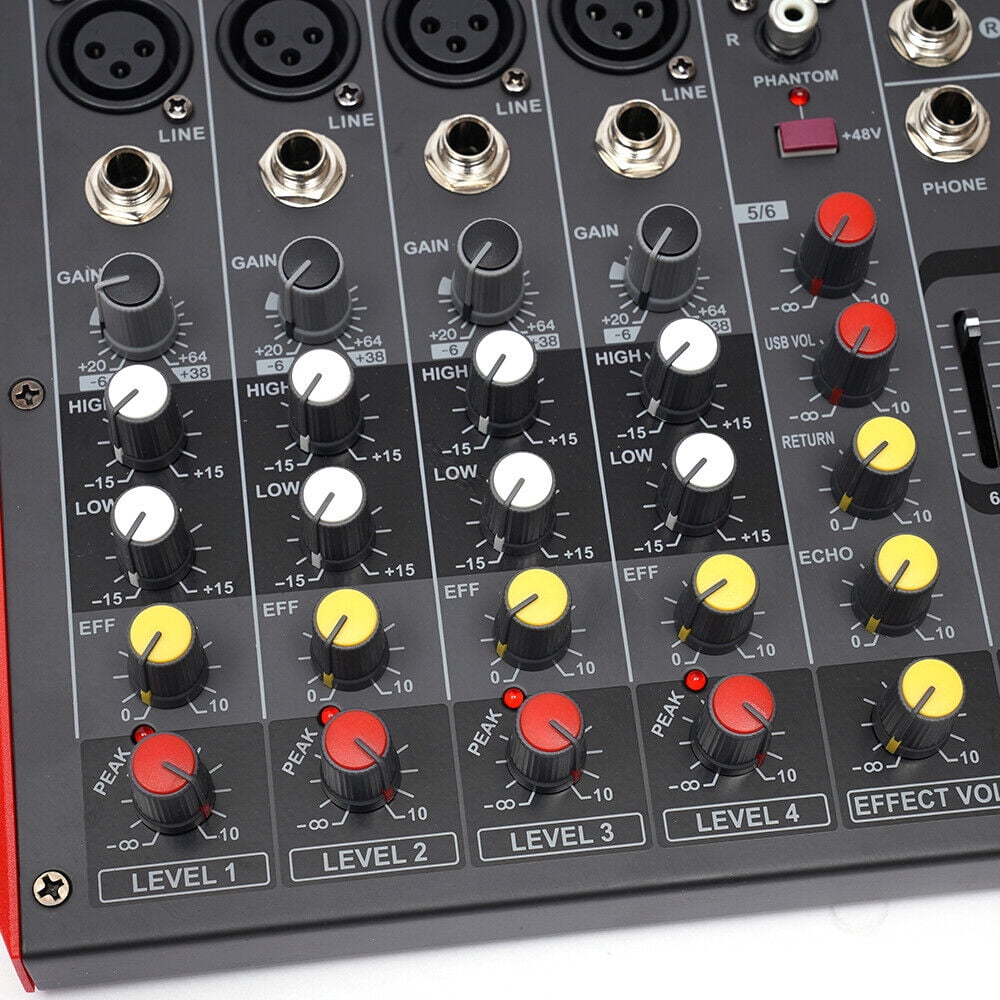 Pro 6 Channel Bluetooth Studio Audio Mixer Live Sound Mixing Console with USB 110V