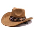 thumbnail image 6 of Felt Cowboy Hat Wide Brim Flower Embroidered Belt Western Sun Hats Casual Party Beach Jazz Cap for Men Women Unisex, 6 of 6