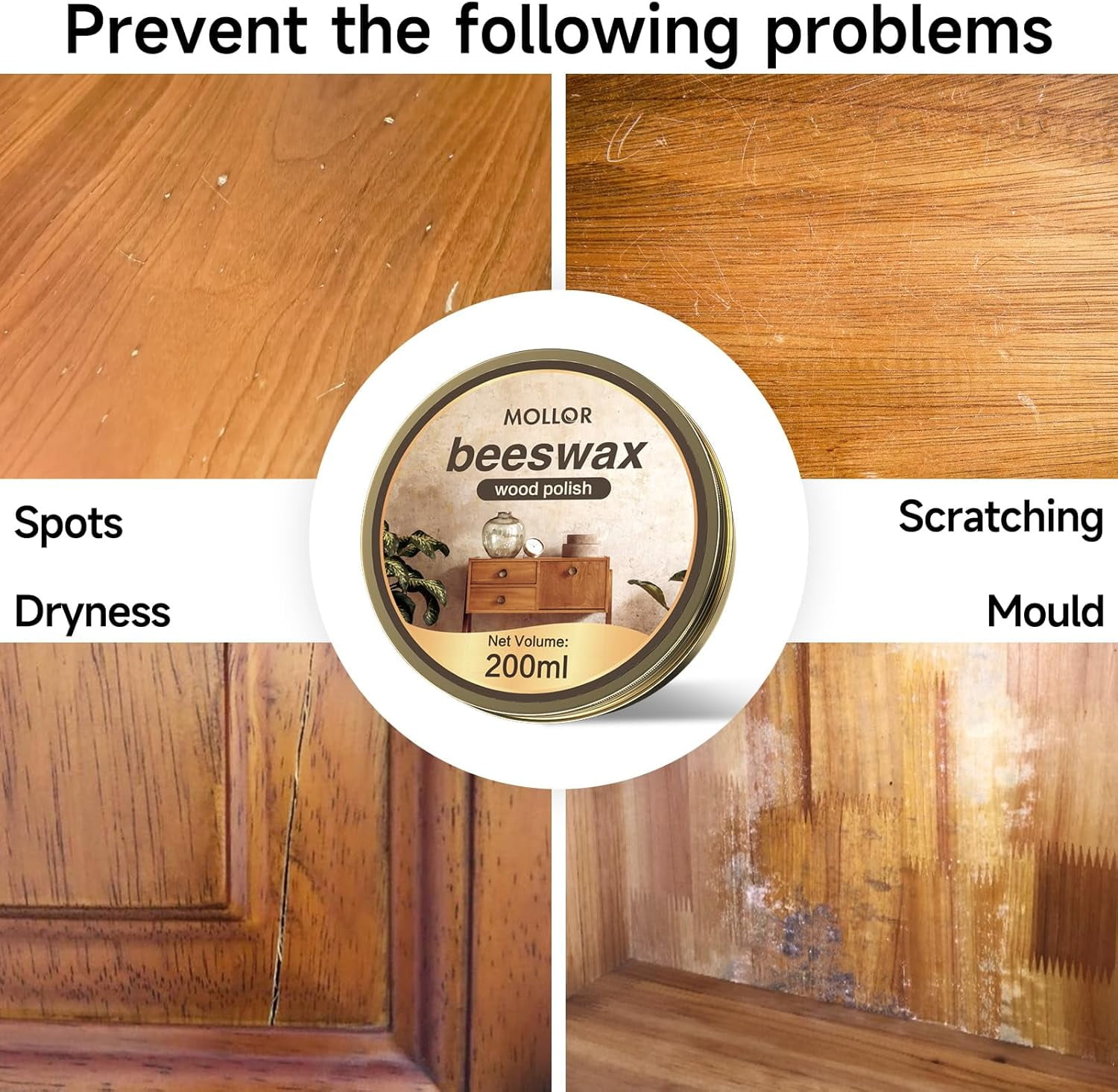 Beeswax Furniture Polish, Cabinet and Table Restorer, Natural Wood Conditioner, Multipurpose Beeswax for Wooden Tools, Protects for a Perfect Finish Bees Wax Polish (1 x 200g with 1 Sponge)