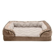 FurHaven Pet Products Velvet Waves Perfect Comfort Full Support Orthopedic Sofa-Style Pet Bed for Dogs & Cats - Brownstone, Medium