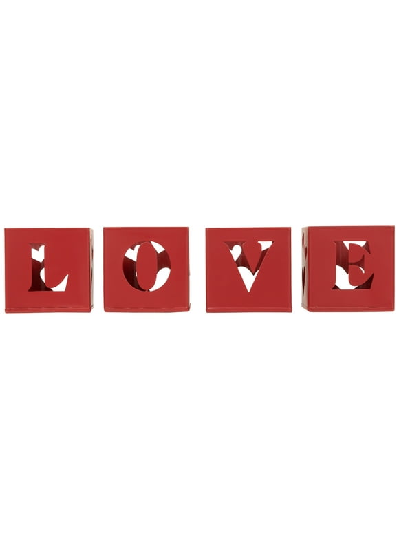 Love Blocks Valentine's Day Metal Votive Candle Holders - 2.75" - Set of 4