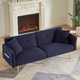 thumbnail image 4 of Modern Teddy Upholstered Accent Loveseat Sofa With Side Pocket,Folding Sleeper Sofa Bed With Foldable Armrest , Adjustable Backrest and Golden Metal Legs for Living Room,Dark Blue, 4 of 10