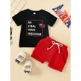 thumbnail image 2 of Wassery Toddle Baby Girls 4th of July Shorts Set America Flag Short Sleeve T-shirt and Casual Elastic Shorts Summer Independence Day Clothes, 2 of 9