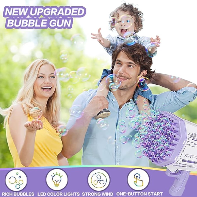 Bubble Machines for Kids, 69 Holes Bubble Blower Toys with Lights for Age 3+ Birthday Easter Gifts-Violet