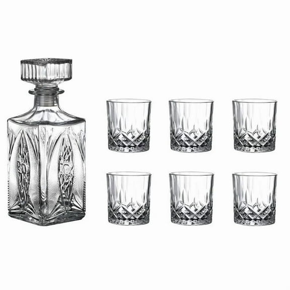 DFS 7 Pcs Crafted Crystal Glasses Whiskey Decanter & Glasses Set, Non-Lead Glass Decanter Set for Dad Husband - Fish Pattern Bottle