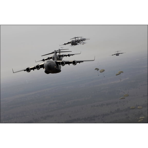 24"x36" Gallery Poster, C-17 Globemaster III large formation exercise Charleston, S.C