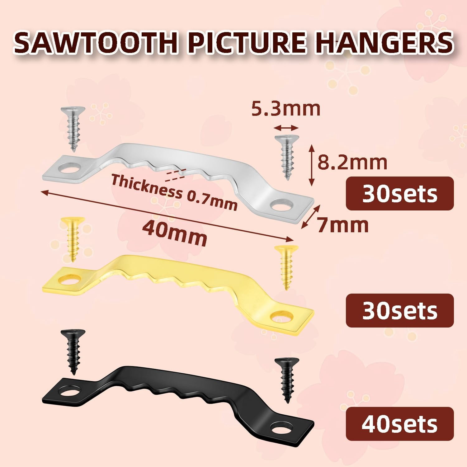 100 Sets Sawtooth Picture Hangers, Picture Frame Hanging Sawtooth Hanger for Photos Canvas Wood Clock Hardware Artwork Home Decoration (Assorted Color)