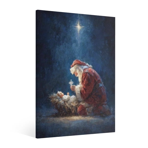  Vintage Christmas Santa Claus and the Birth of Jesus Wall Art Paint - Retro Xmas Festive Winter Holiday Christmas Wall Decor Canvas for Living Room Kitchen Bathroom Home Bedroom Decor Framed