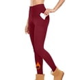 thumbnail image 3 of Womens Thermal Warm Leggings Stretchy Casual Slim Fitting Tights Pants with Pockets Workout Yoga Pants Wine XXL, 3 of 8