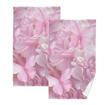 Pink Butterflies Flowers Hand Towel Bath Towels Face Towels Cotton Absorbent for Home Hotel Spa Swimming Yoga Sports Decorative Towel Set of 2