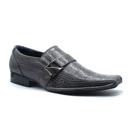 

Men s Croco Texture Square Toe Slip On Loafers Casual Dress Shoes Grey Croco 9