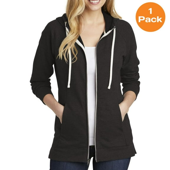 District DT456 Women's Perfect Tri French Terry Full-Zip Hoodie, Black, XXL, Womens Hoodies