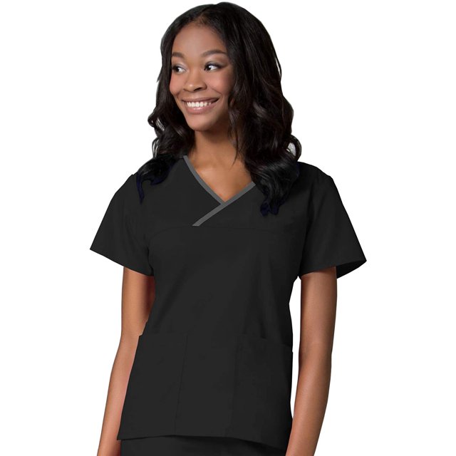 Maevn Core 1026 Womens Contrast Mock Wrap Scrub Top