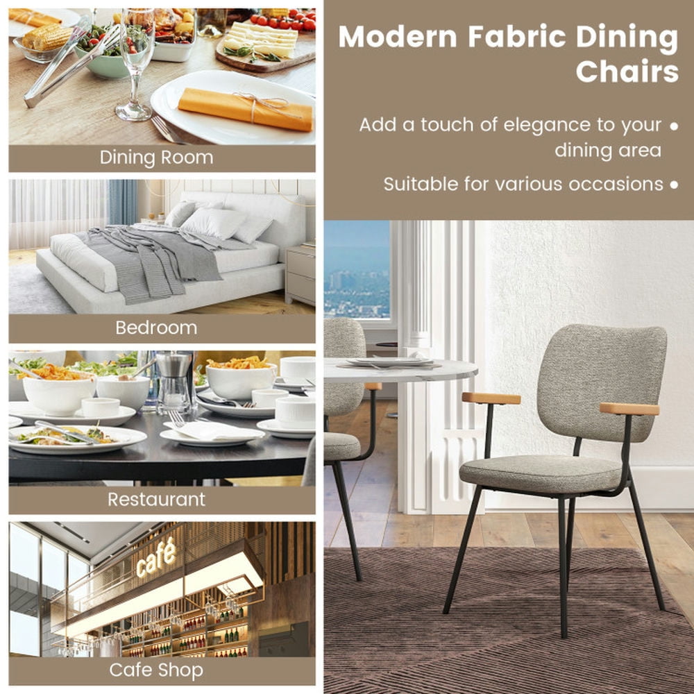 Demi Bonn Set of 2 Modern Fabric Dining Chairs with Armrest and Curved Backrest for Dining Room Living Room, Gray