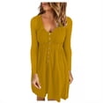 thumbnail image 1 of Vestido de cintura de manga larga con botones y cuello en U sexy de otoño informal para mujer Fridja  yut5424, 1 of 8