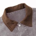 thumbnail image 5 of Rexolia Mens Vintage Washed Denim Jacket Corduroy Collar Long Sleeve Snap Button Jean Coat Retro Streetwear for Fall Winter Outdoor Gray 2XL, 5 of 7