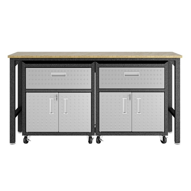 Manhattan Comfort Armoire de Garage et Table de Travail en Acier 4.0 Gris, Mobile, Gain de Place, 3 Pcs