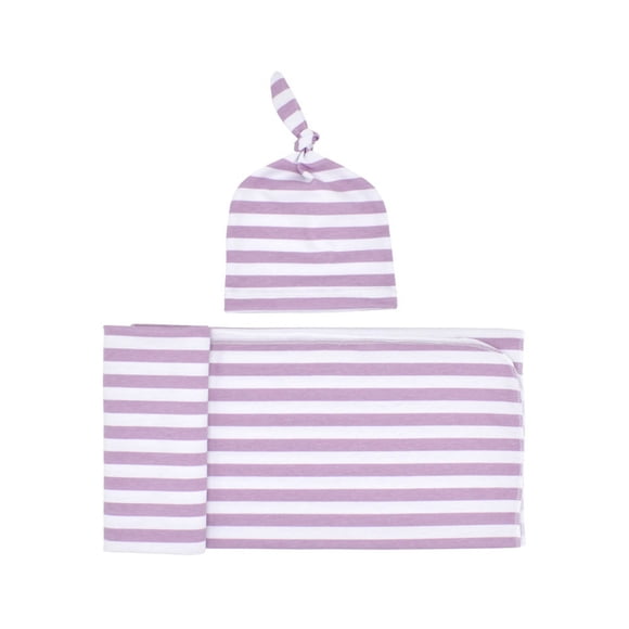 Pompotops Neonatal Cotton Striped Scarf Fetal Cap 2-piece Set Cross-border Newborn Blanket Knotted Fetal Cap Clearance