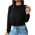 thumbnail image 5 of Babysbule Womens Long Sleeve Tops Ladies Fashion Casual Raglan Sleeves Colorblock Short Cropped Navel Crew Neck Hoodie, 5 of 9