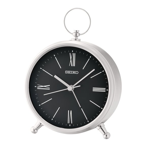 Seiko 5 inch Ming Aluminum with Glass Bedside Alarm, Black, Analog, Roman Numerals QXE063ALH