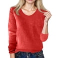 thumbnail image 3 of Sweaters for Women Solid Color Crewneck Long Sleeve Lightweight Basic Warm Winter Ladies Knitted Sweater Red M, 3 of 4