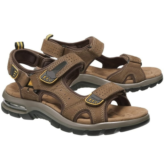 OutPro Men's Hiking Sandals Arch Support Casual Leather Sandals for Men Summer Outdoor Beach Sandals for Male Open Toe Athletic Shoes Outdoor Coffee