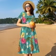 thumbnail image 4 of Balery Pineapple Vestidos sueltos de manga corta para mujer, vestidos de verano 2025, vestidos casuales de corte A con vuelo., 4 of 6