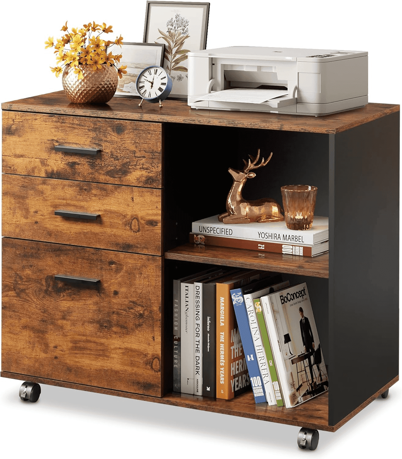 LIFERECORD 3-Drawer Wood File Cabinet with Wheels Under Desk Mobile Storage Organizer White