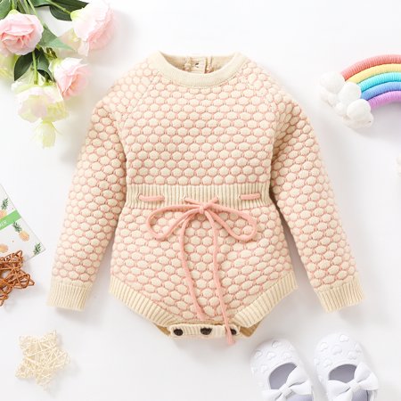 

Baby Girls Long Sleeve Patchwork Bowknot Knit Romper Bodysuit Outfits Clothes