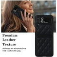 thumbnail image 2 of Designed for Samsung Galaxy Z Flip 4 Case, Leather Soft Luxury Slim Diamond-Shaped Flip Case for Women Men Shockproof Bumper Protective Cover, Black, 2 of 13