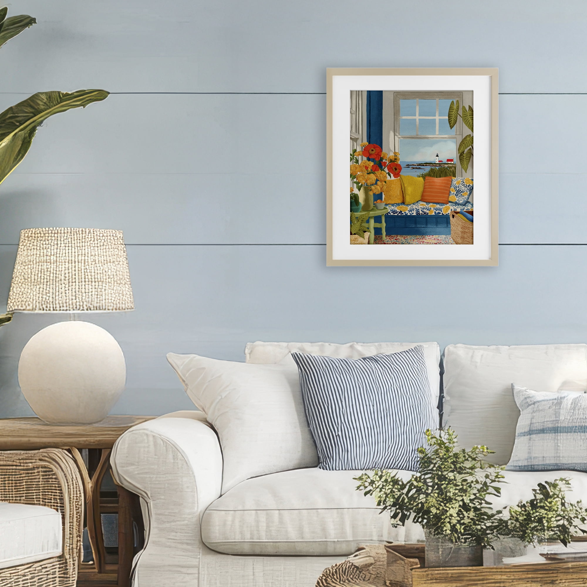 Stupell Industries Distant Lighthouse Window View Birch Framed Print Under Glass, design by Lisa R Dumm