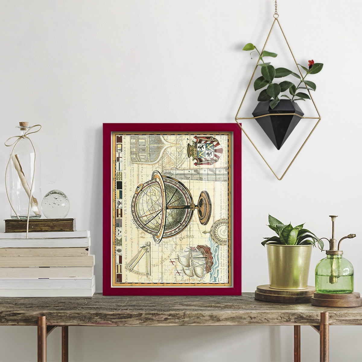Nautical Map II -Framed Print w/glass-Cherry Red