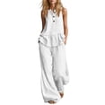 thumbnail image 3 of Women's Casual 2 Piece Outfits, Rayon Blend Sleeveless V-Neck Top, Mid Waisted Solid Color Pants Sets With Pockets, Summer Travel Loungwear Loose Fit | TruBelle,White 2XL, 3 of 7