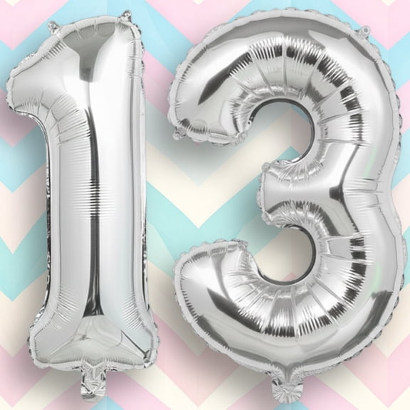 Silver Number 13 Mylar Foil Balloon 40 inch - Helium or Air Filled Metallic Balloons for 13th Birthday Hbd Party, Anniversary, Graduation Decorations