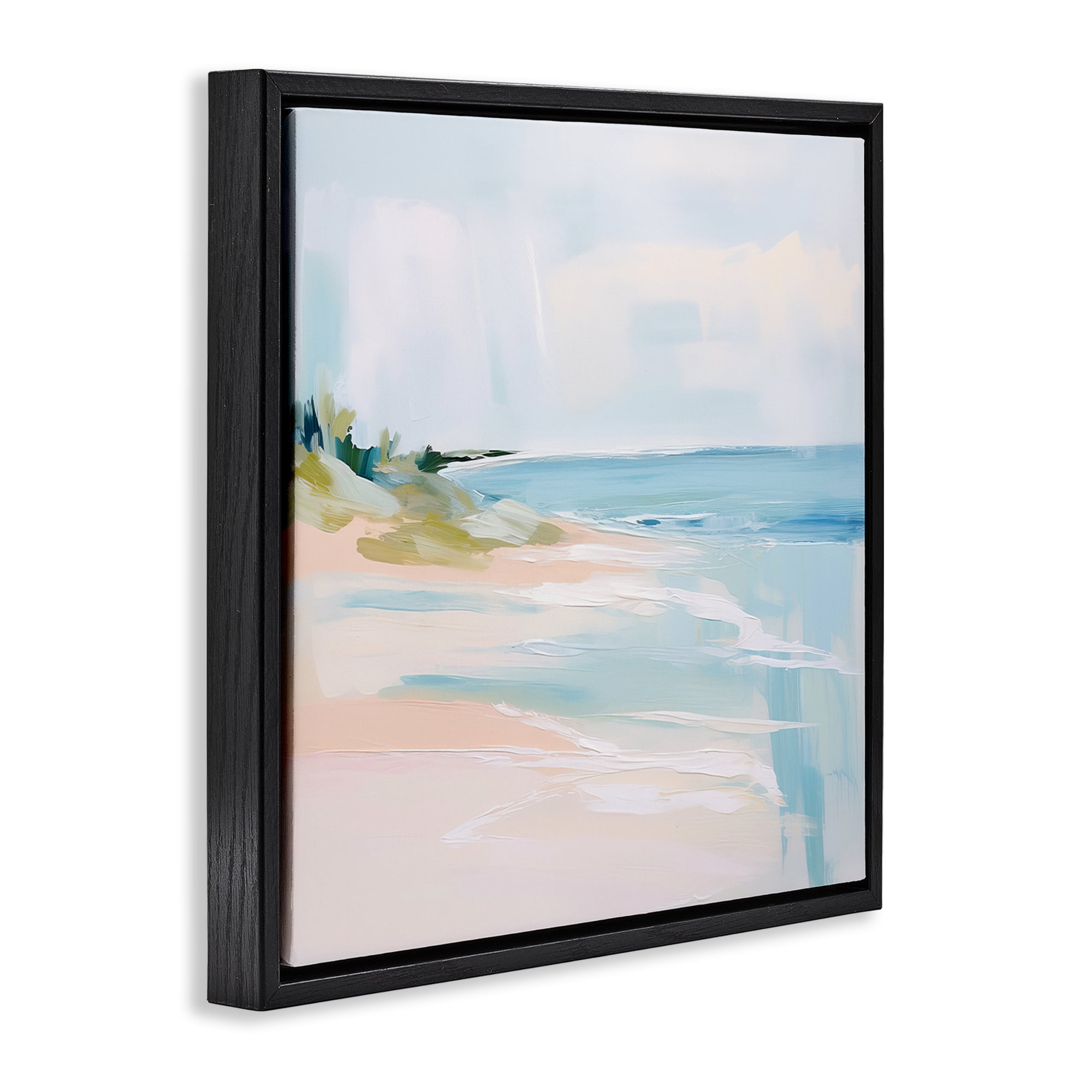 Stupell Industries Abstract Beach Edge Abstract Painting Black Floater Framed Canvas Art Print Wall Art, 18 x 18
