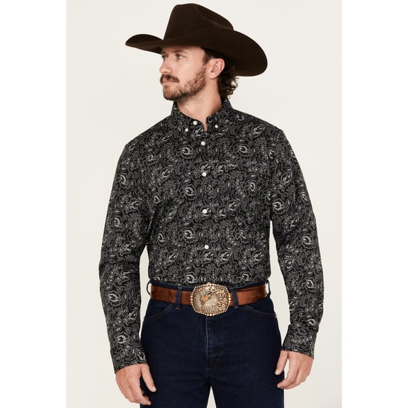 Cody James Men's Parker Paisley Print Long Sleeve Button-Down Stretch Western Black XX-