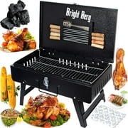 BRIGHTBERG Style Folding & Portable Barbeque Grill Toaster Big Size HeavyWeight Briefcase BBQ Grill Set Tandoor for Home with 8 Skewers,Grill,Glove, Tong & Free CHARCOAL PACKET(Black,1 Year Warranty)