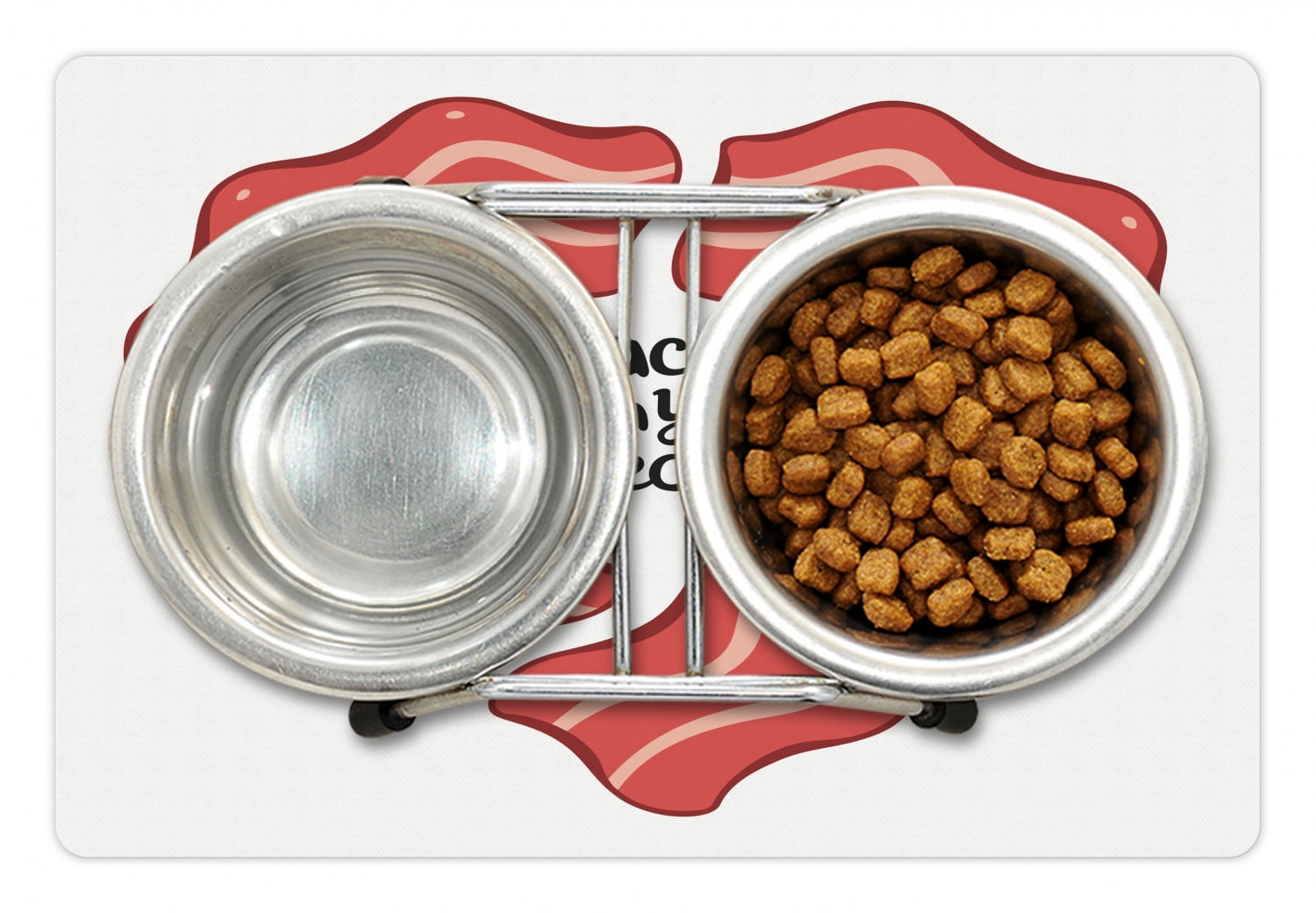 Bacon Pet Mat for Food and Water, Yummy Delicious Fried Bacons in Heart