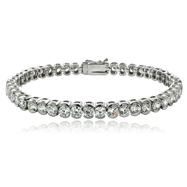 ONLINE Cubic Zirconia BezelSet Sterling Silver Classic Tennis