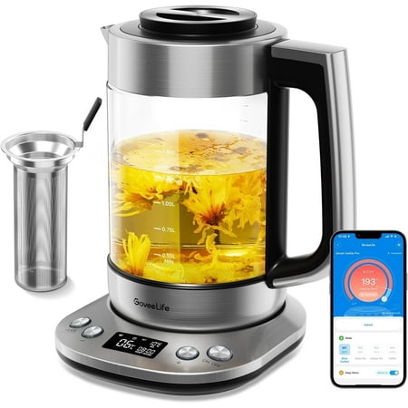 Govee Smart Electric Kettle with Tea Infuser for Loose Leaf, 1.7 L Electric Tea Kettle, Temperature Control, 2 H Keep Warm & Auto Shut off, BPA Free, Sliver