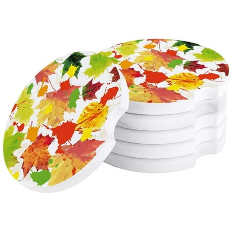 

KXMDXA Autumn Sycamore Leaves Watercolor Painting Set of 2 Car Coaster for Drinks Absorbent Ceramic Stone Coasters Cup Mat with Cork Base for Home Kitchen Room Coffee Table Bar Decor